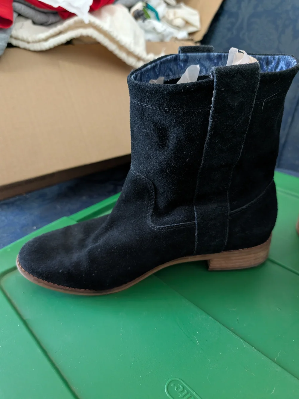 Toms Black Suede Ankle Booties with Low Heel